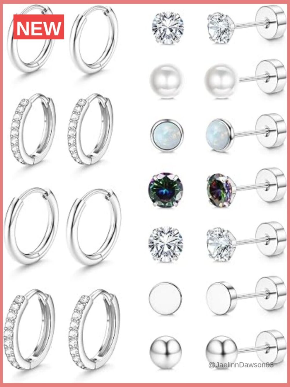 7 Pairs Stud & 4 Pairs Hoop Earrings Set Surgical Stainless Steel Flat Back